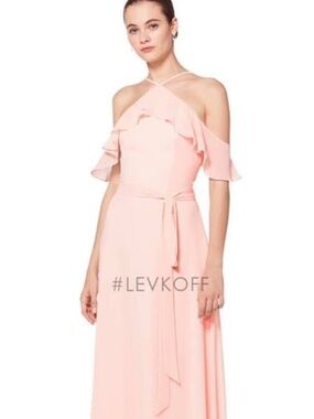 NWT BILL LEVKOFF SHELL PINK CHIFFON GOWN SIZE 12